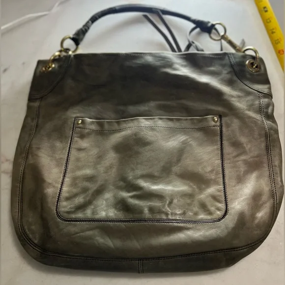 Vintage Y2K Coach Gray Leather Hampton Hobo/Satchel Bag Gold Hardware Turn lock - Picture 6 of 12